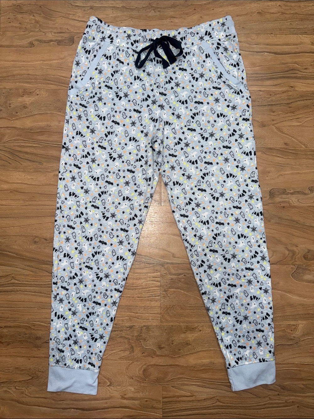 Women’s Light Blue Halloween Printed Pajama Joggers with Drawstring